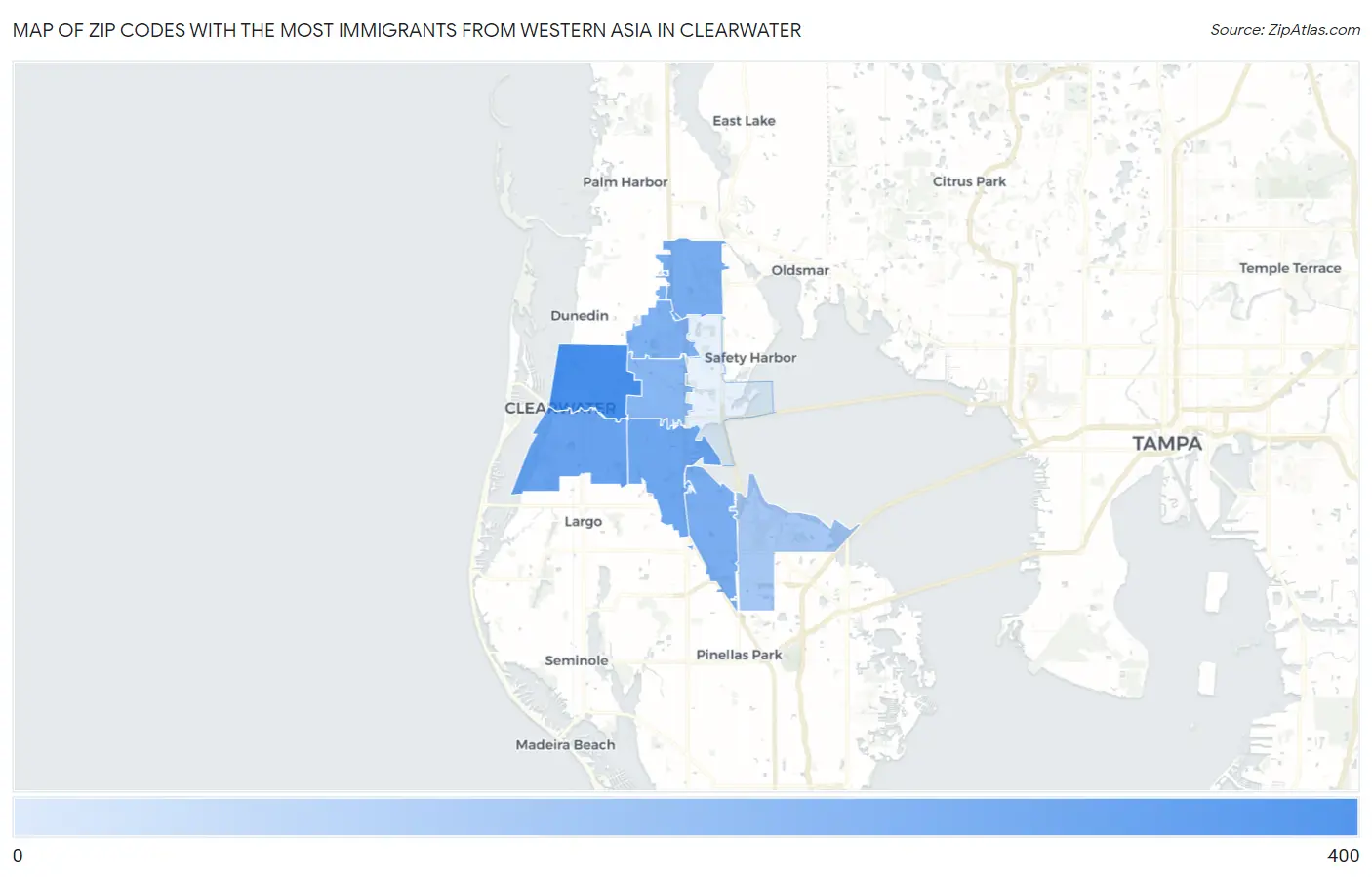 Zip Codes with the Most Immigrants from Western Asia in Clearwater Map