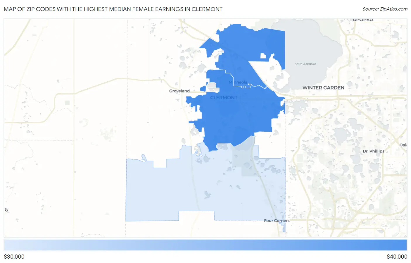 Zip Codes with the Highest Median Female Earnings in Clermont Map
