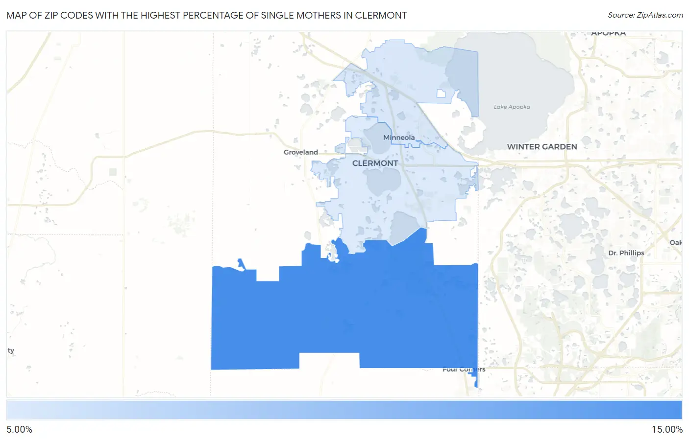 Zip Codes with the Highest Percentage of Single Mothers in Clermont Map