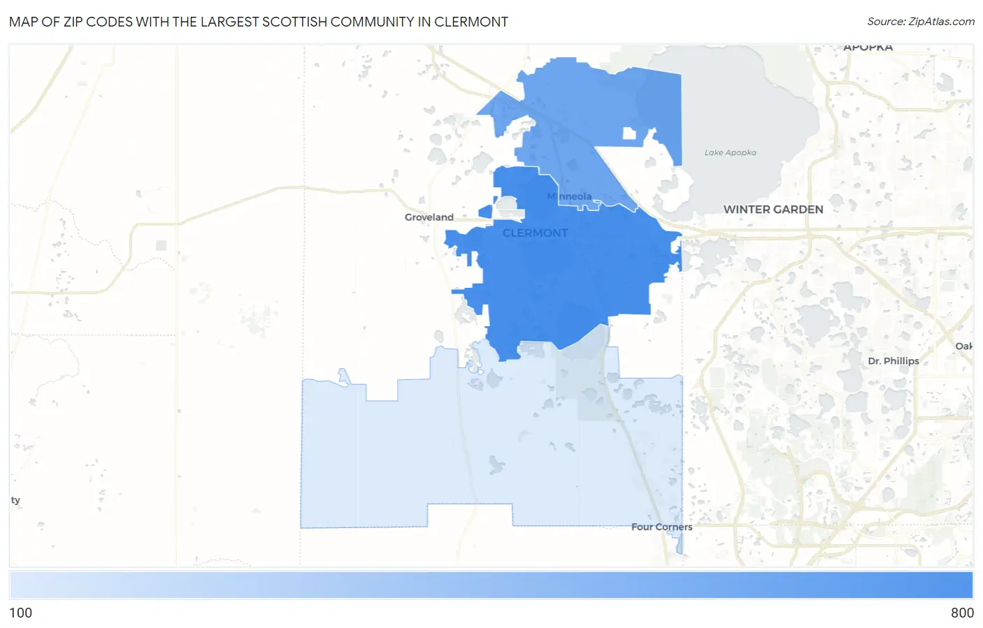 Zip Codes with the Largest Scottish Community in Clermont Map