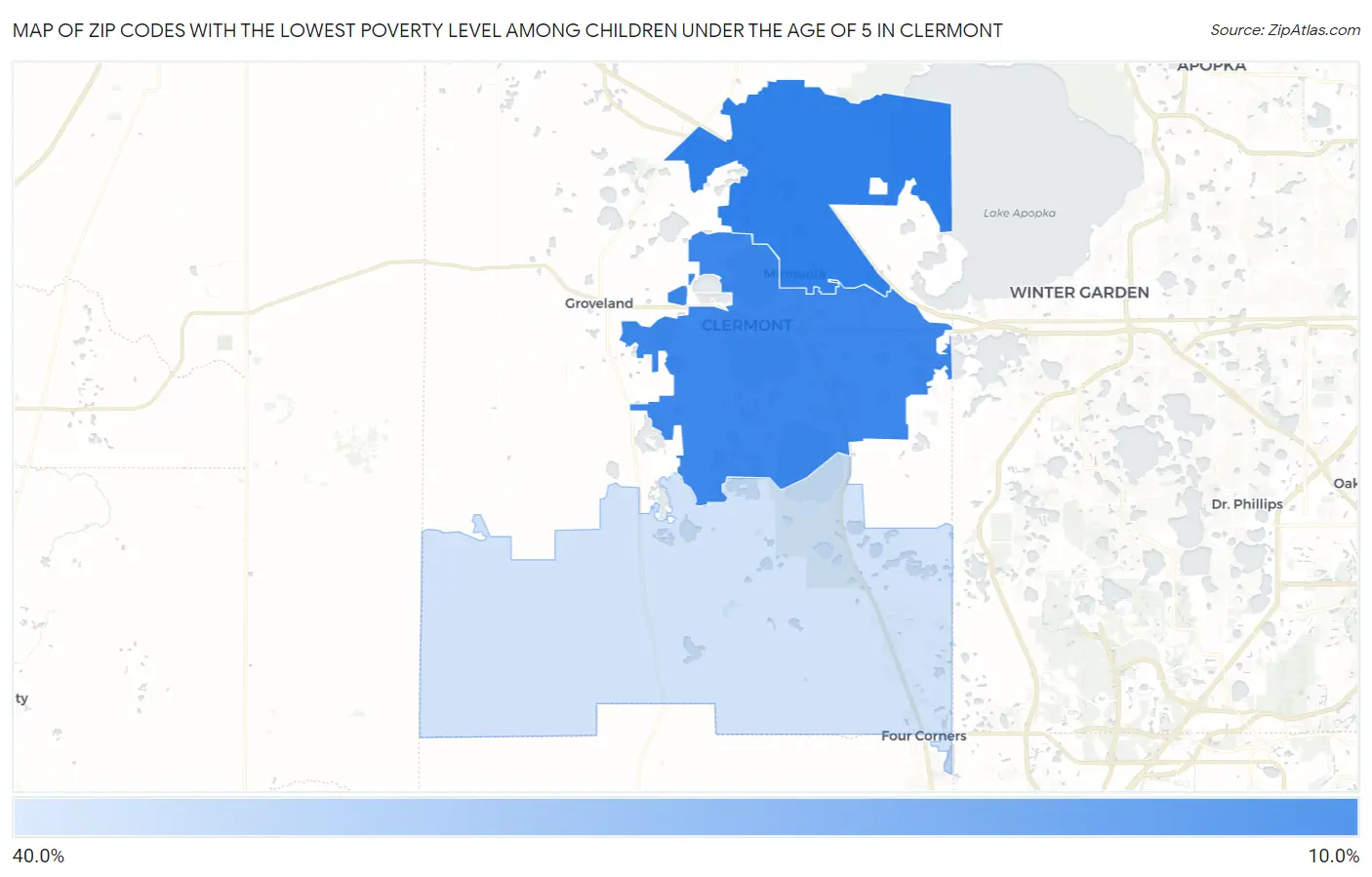 Zip Codes with the Lowest Poverty Level Among Children Under the Age of 5 in Clermont Map