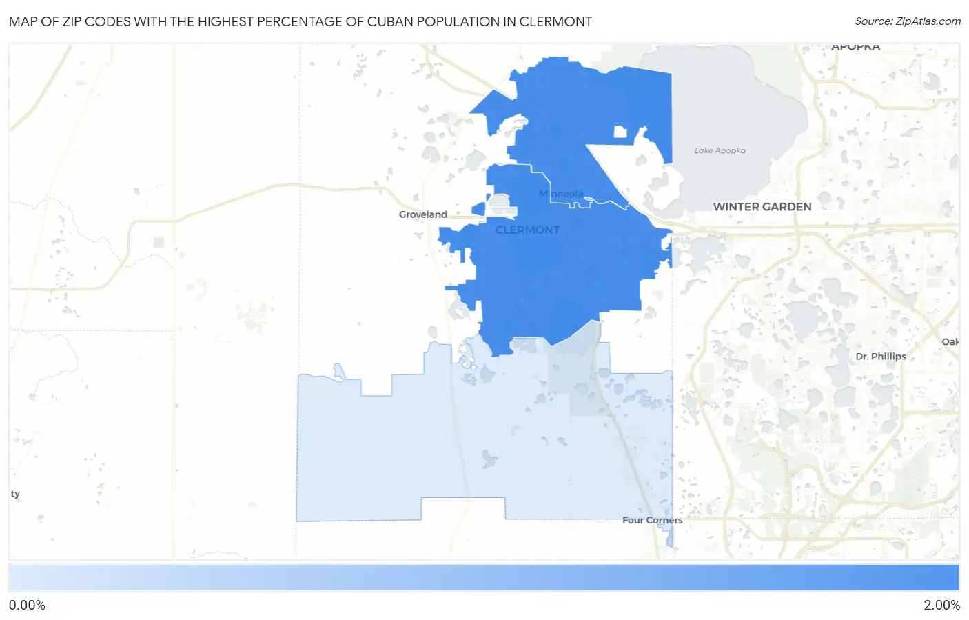Zip Codes with the Highest Percentage of Cuban Population in Clermont Map