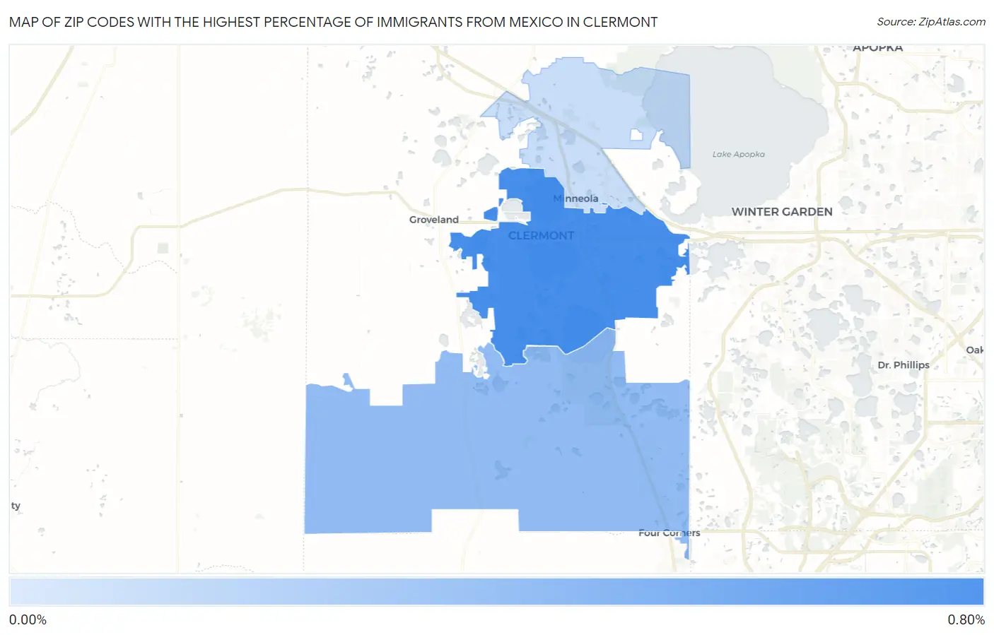 Zip Codes with the Highest Percentage of Immigrants from Mexico in Clermont Map