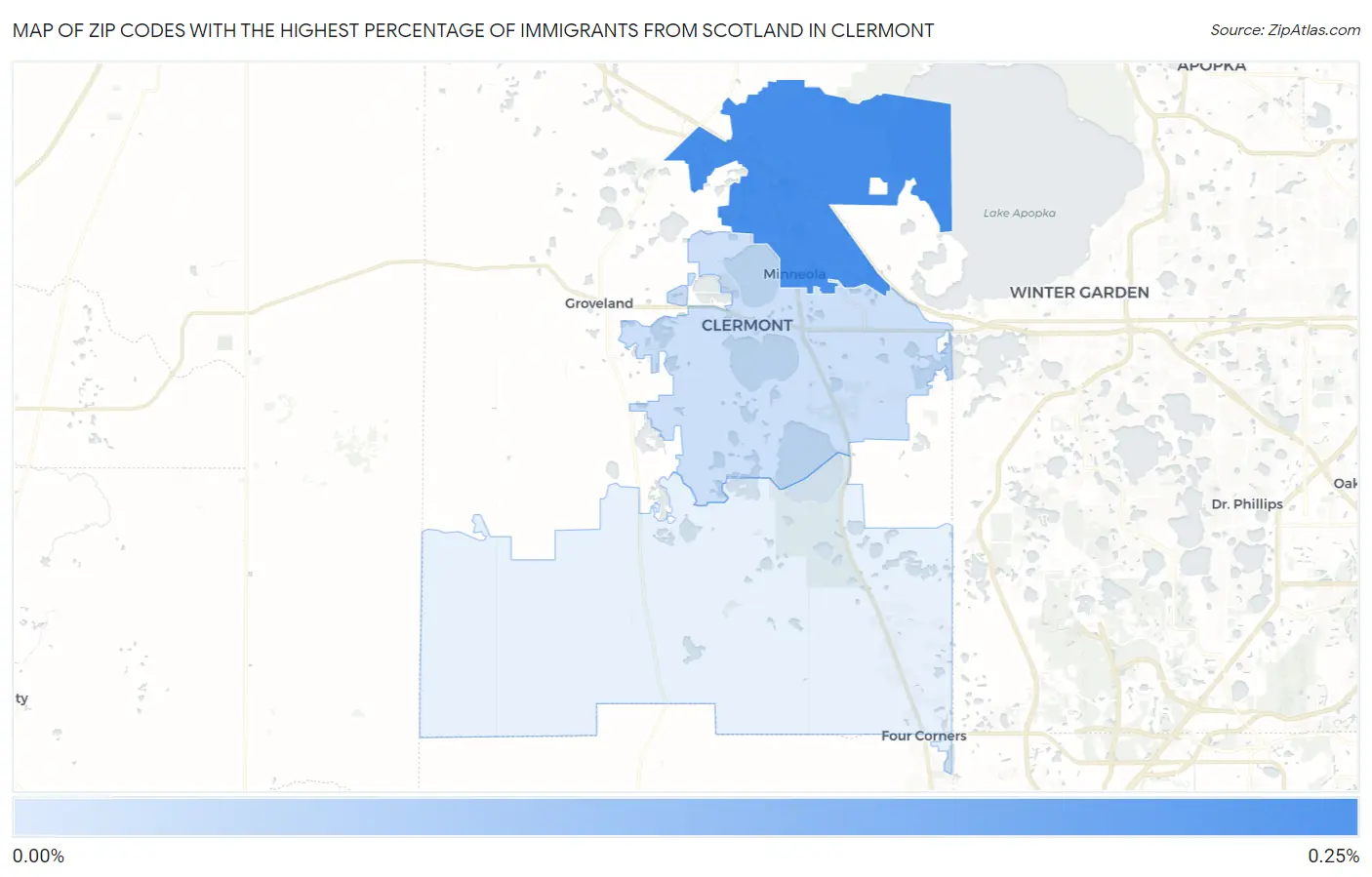 Zip Codes with the Highest Percentage of Immigrants from Scotland in Clermont Map