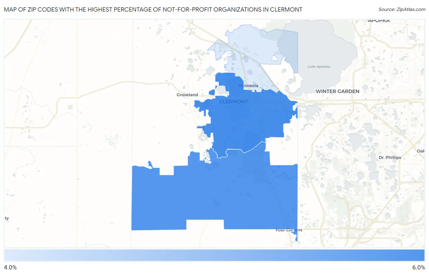 Zip Codes with the Highest Percentage of Not-for-profit Organizations in Clermont Map