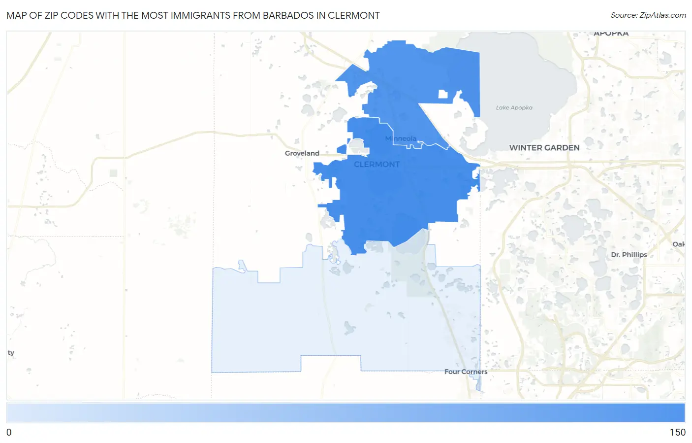 Zip Codes with the Most Immigrants from Barbados in Clermont Map