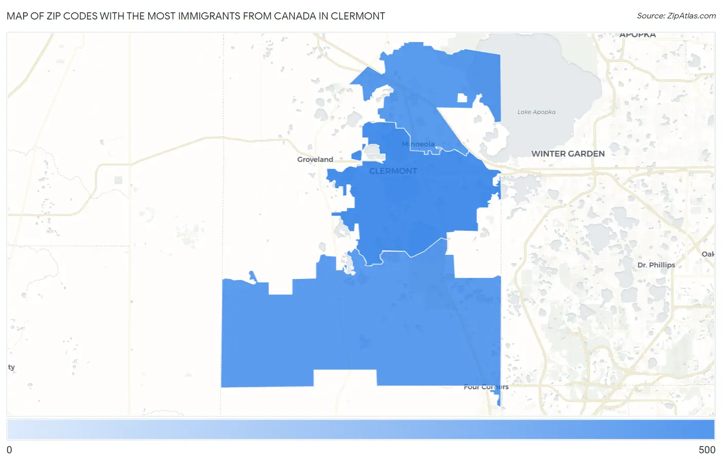Zip Codes with the Most Immigrants from Canada in Clermont Map