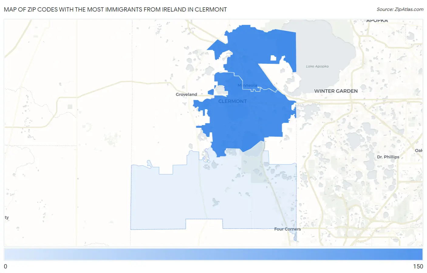 Zip Codes with the Most Immigrants from Ireland in Clermont Map