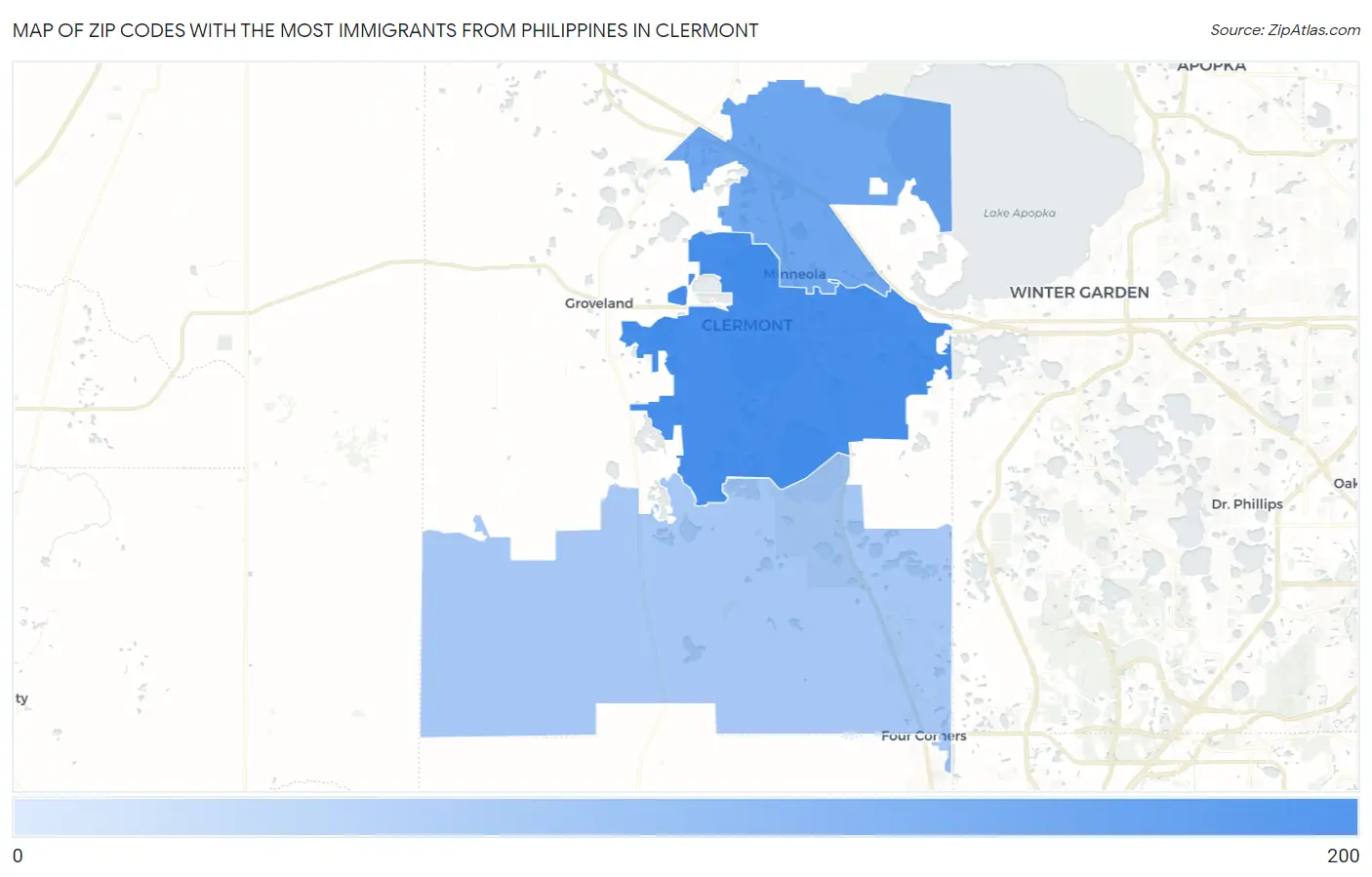 Zip Codes with the Most Immigrants from Philippines in Clermont Map