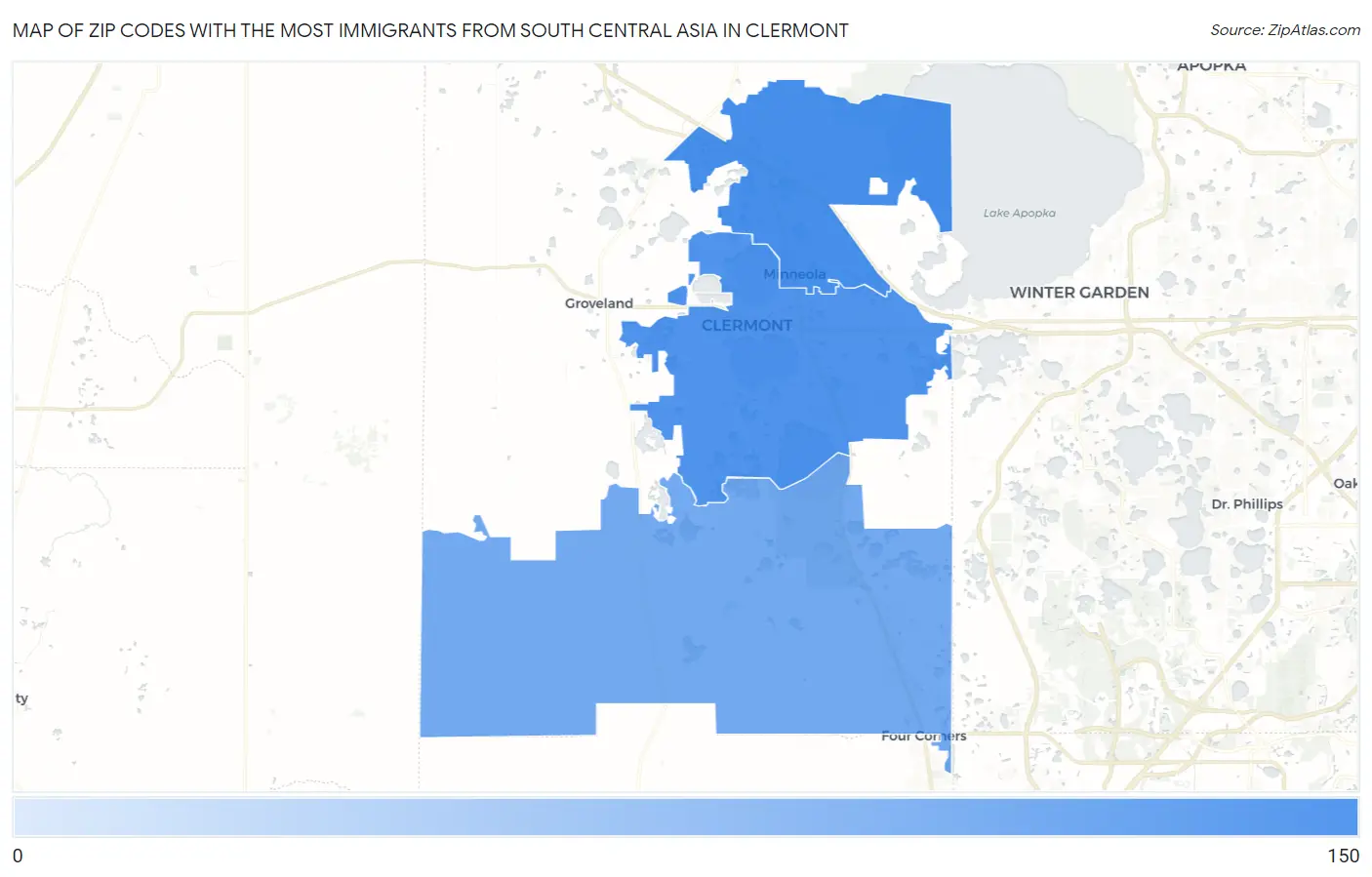 Zip Codes with the Most Immigrants from South Central Asia in Clermont Map