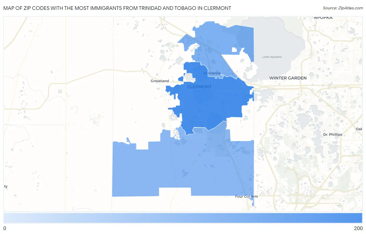Zip Codes with the Most Immigrants from Trinidad and Tobago in Clermont Map