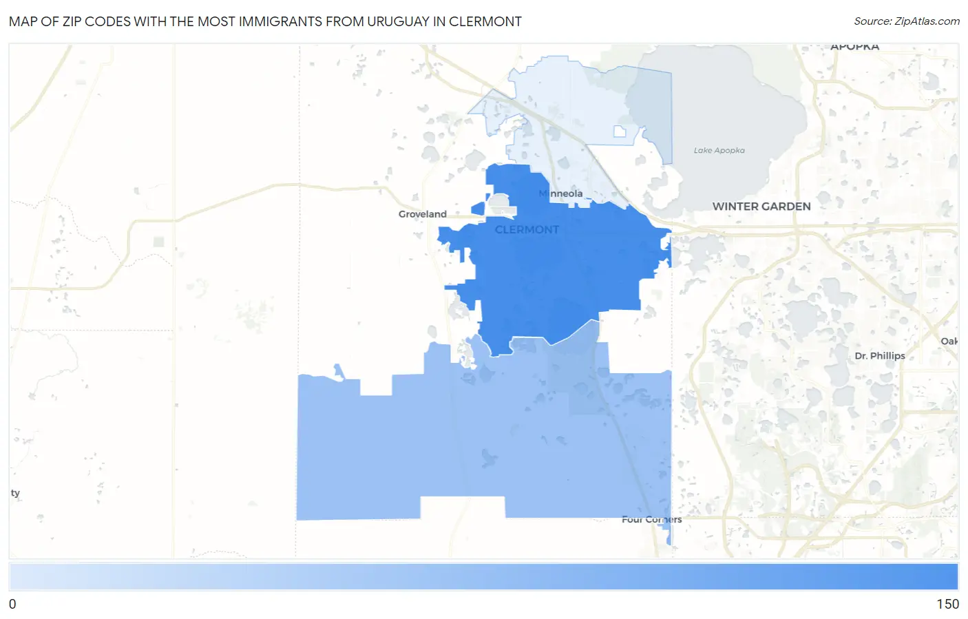 Zip Codes with the Most Immigrants from Uruguay in Clermont Map