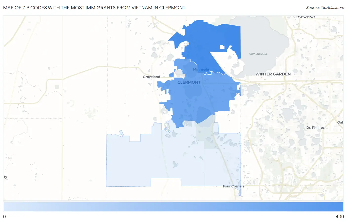 Zip Codes with the Most Immigrants from Vietnam in Clermont Map