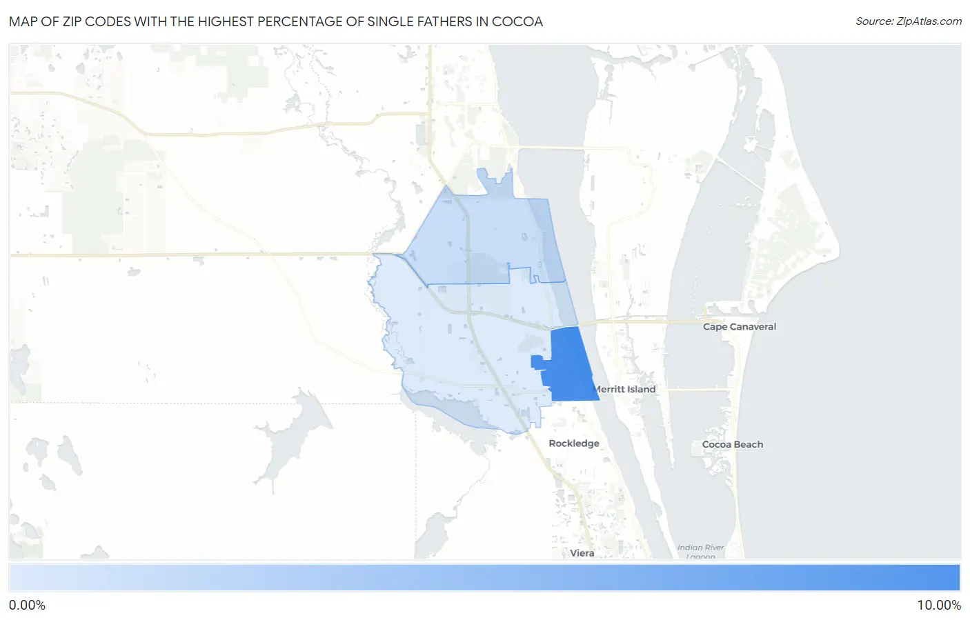 Zip Codes with the Highest Percentage of Single Fathers in Cocoa Map