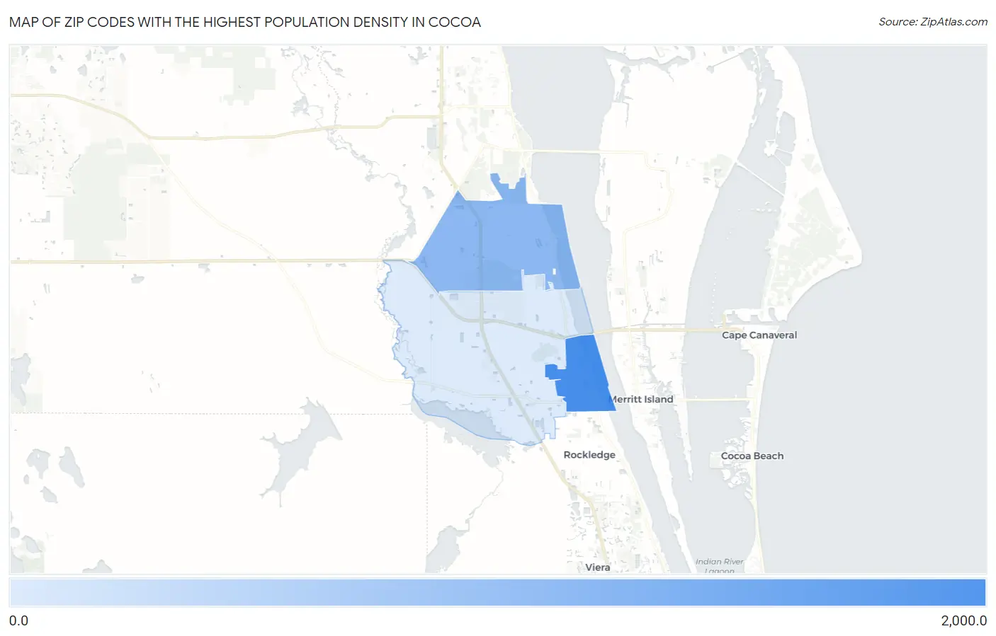Zip Codes with the Highest Population Density in Cocoa Map