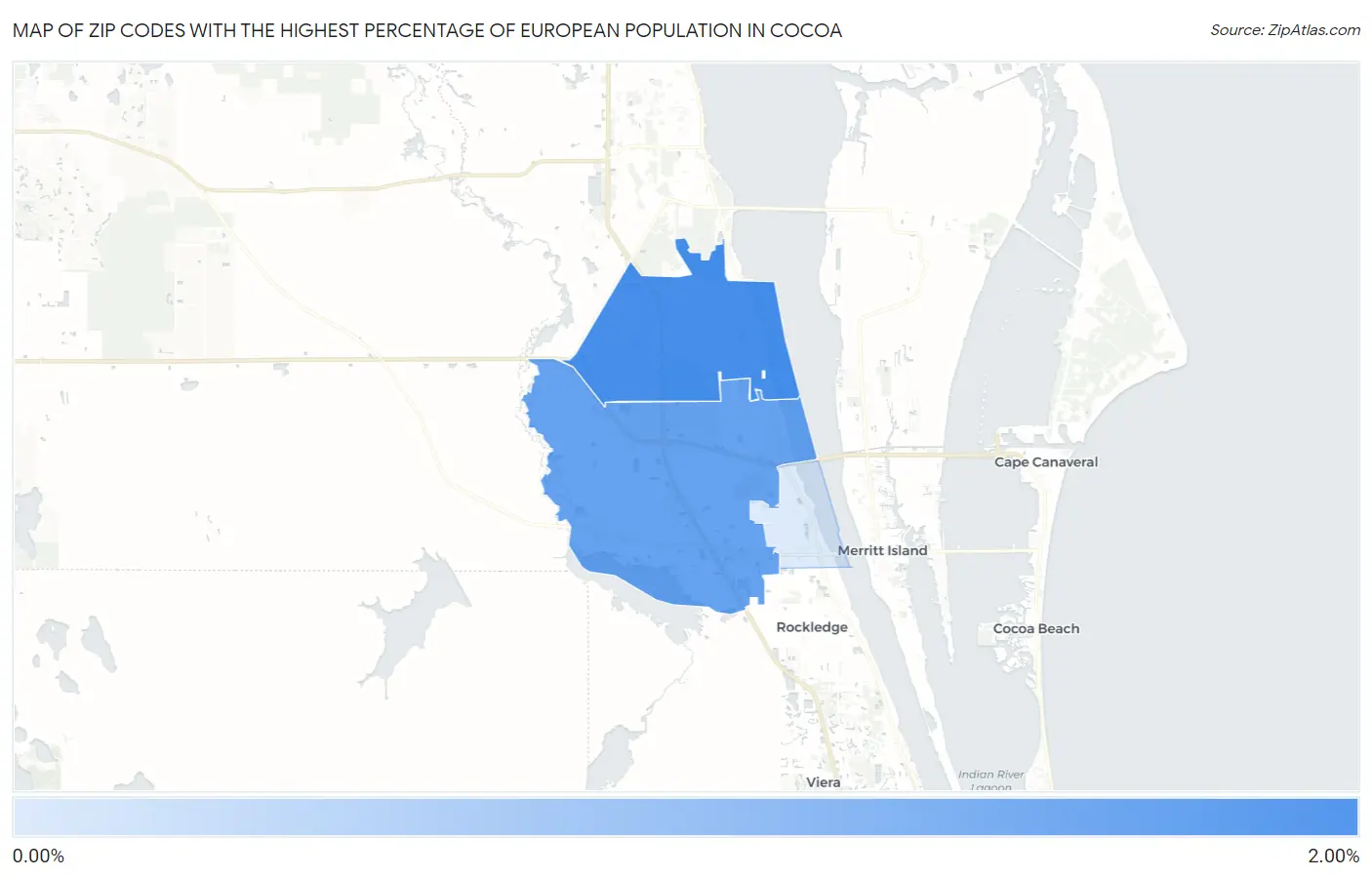 Zip Codes with the Highest Percentage of European Population in Cocoa Map
