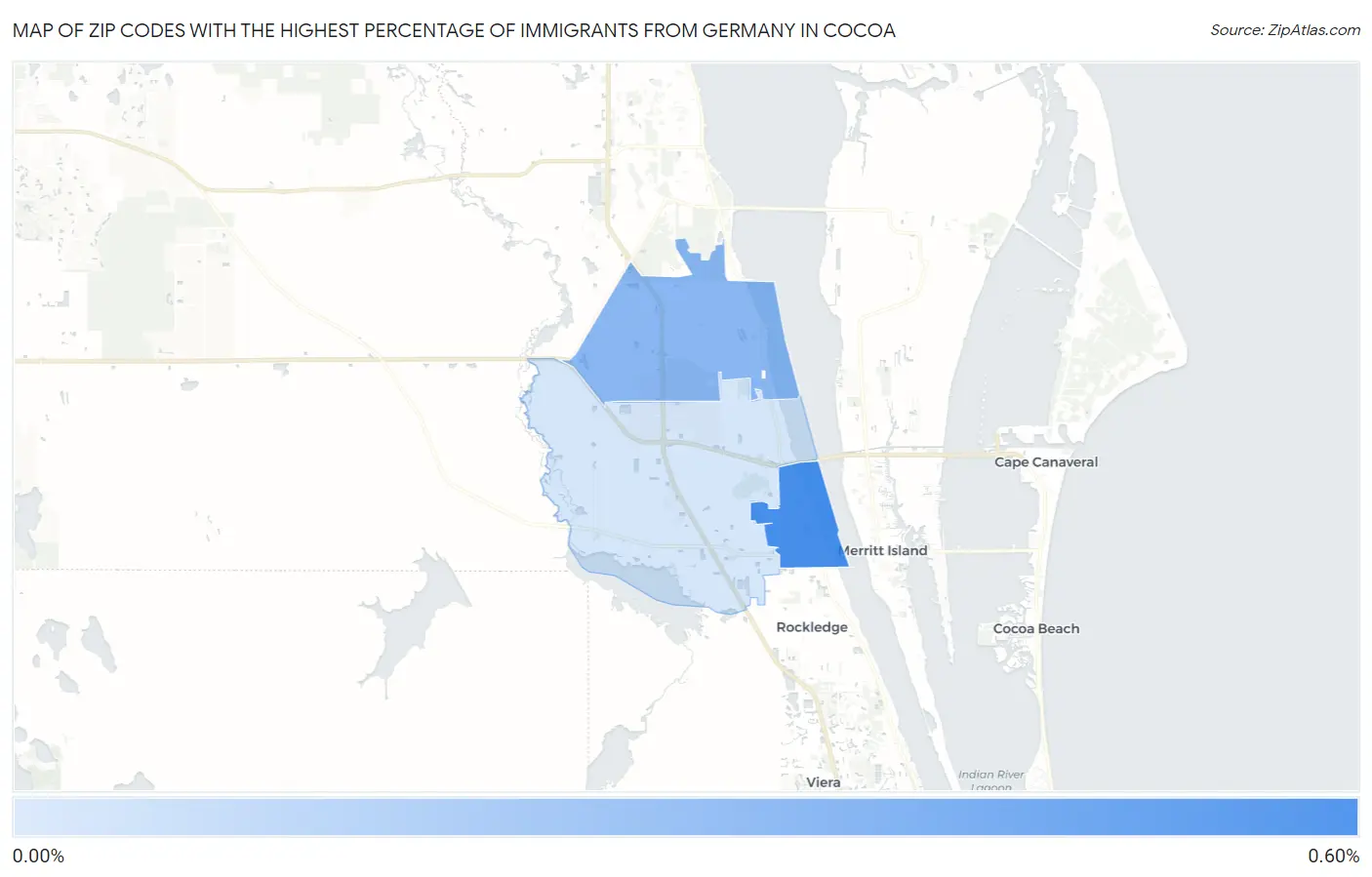 Zip Codes with the Highest Percentage of Immigrants from Germany in Cocoa Map