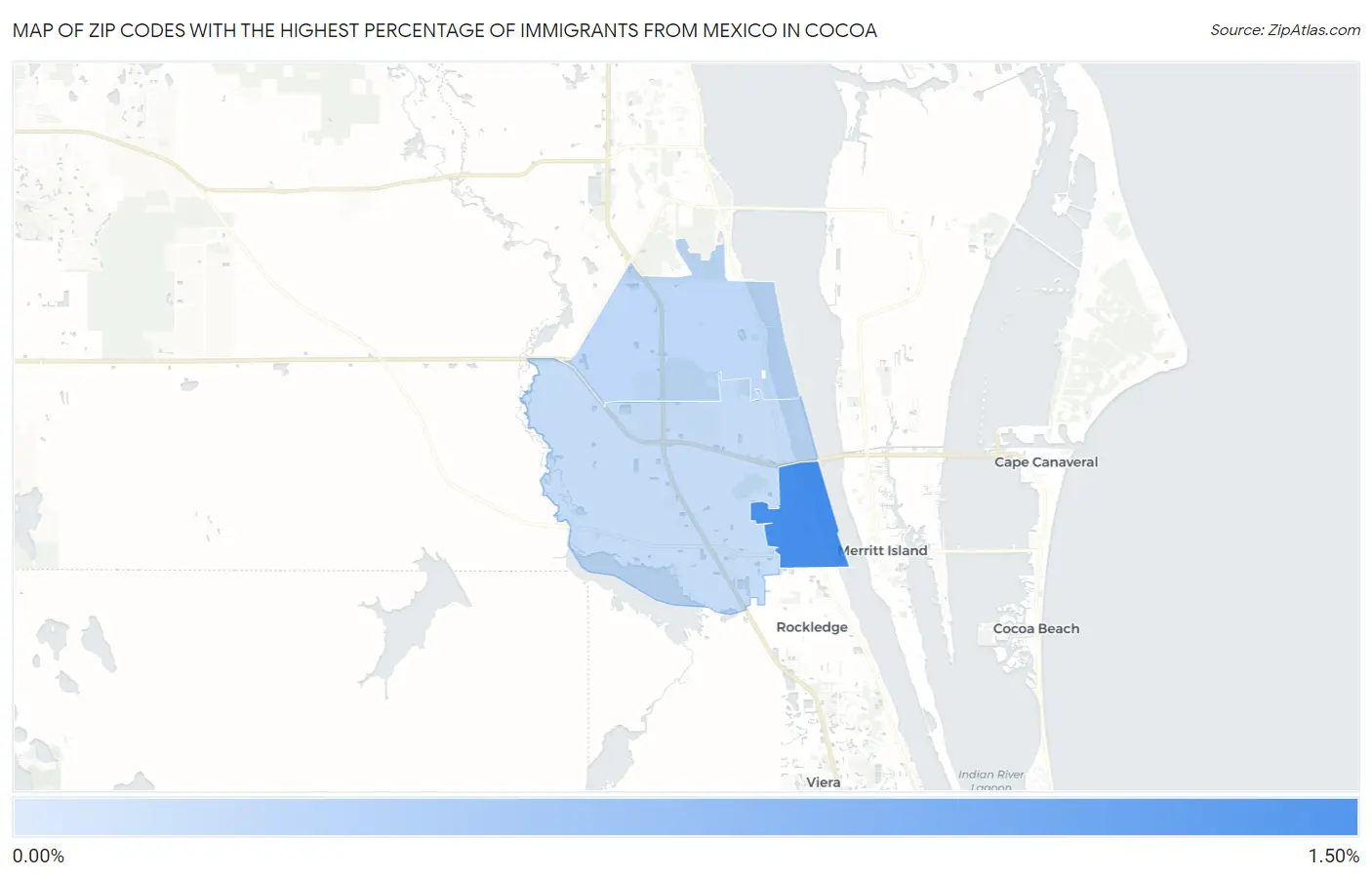 Zip Codes with the Highest Percentage of Immigrants from Mexico in Cocoa Map
