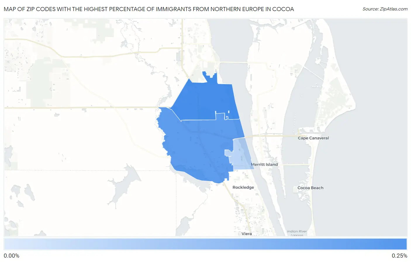 Zip Codes with the Highest Percentage of Immigrants from Northern Europe in Cocoa Map