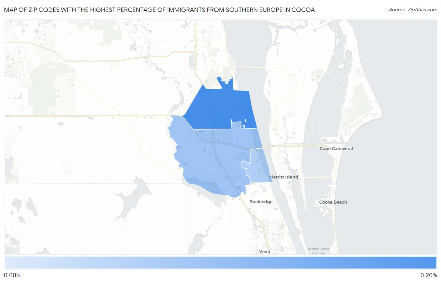 Zip Codes with the Highest Percentage of Immigrants from Southern Europe in Cocoa Map