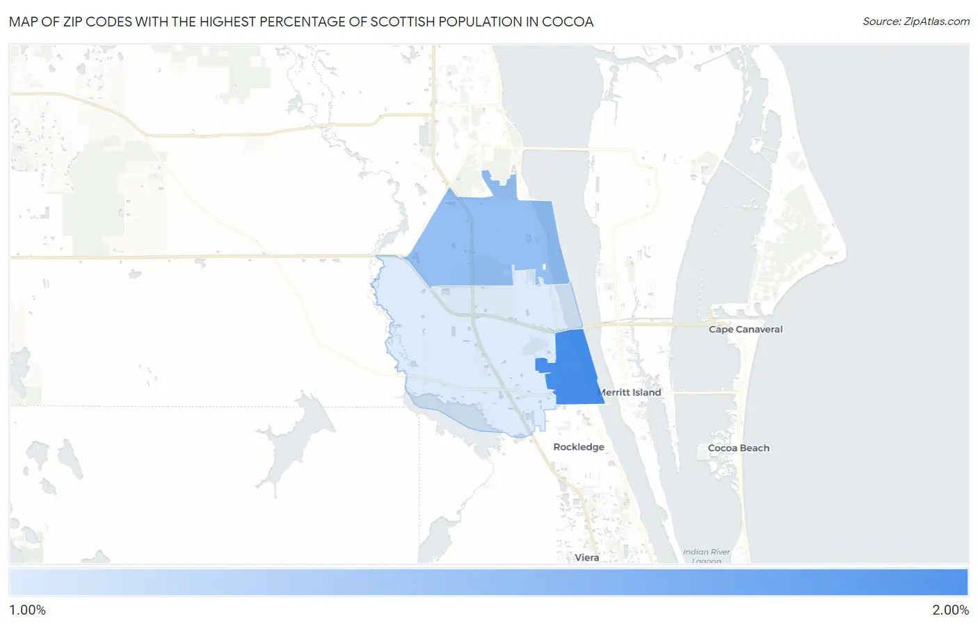 Zip Codes with the Highest Percentage of Scottish Population in Cocoa Map