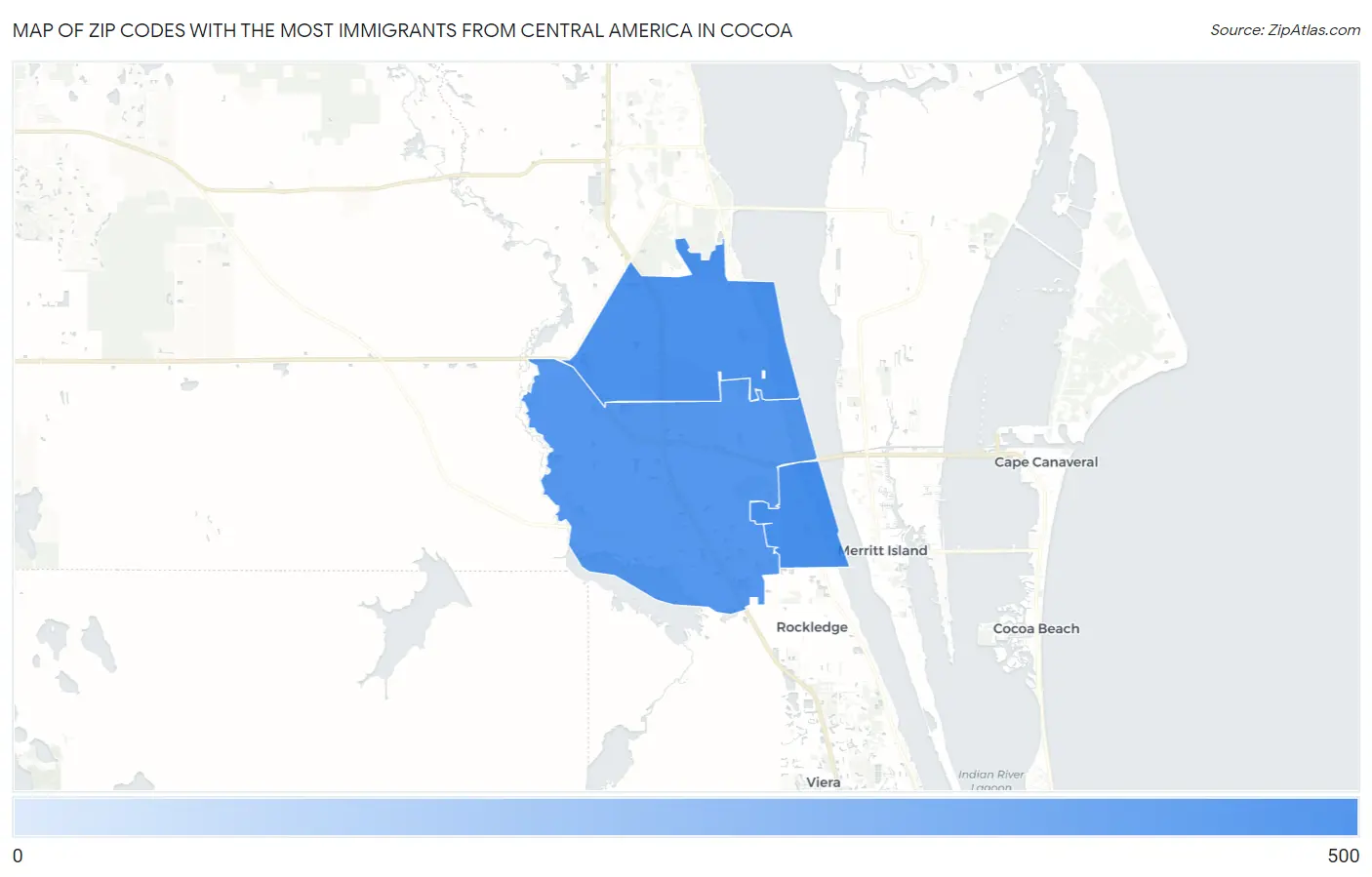 Zip Codes with the Most Immigrants from Central America in Cocoa Map