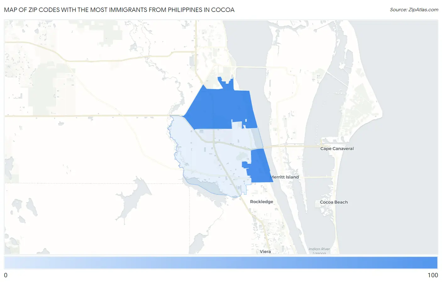 Zip Codes with the Most Immigrants from Philippines in Cocoa Map