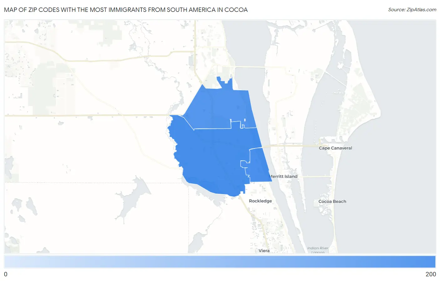 Zip Codes with the Most Immigrants from South America in Cocoa Map