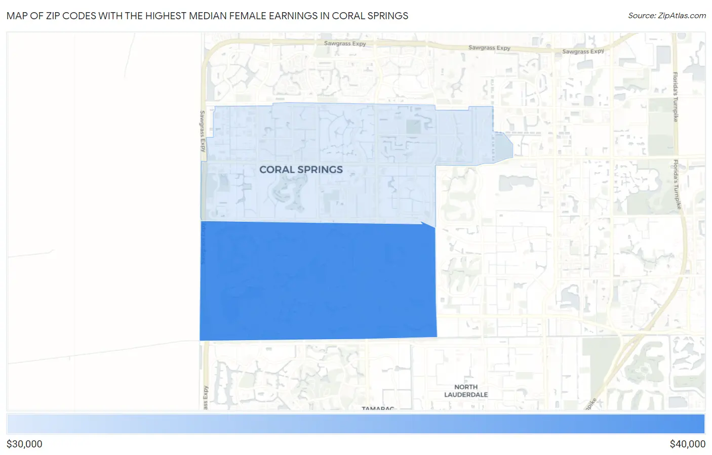 Zip Codes with the Highest Median Female Earnings in Coral Springs Map