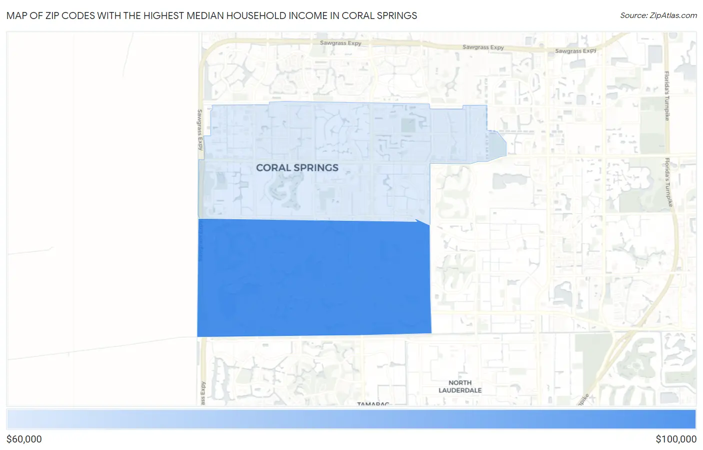 Zip Codes with the Highest Median Household Income in Coral Springs Map