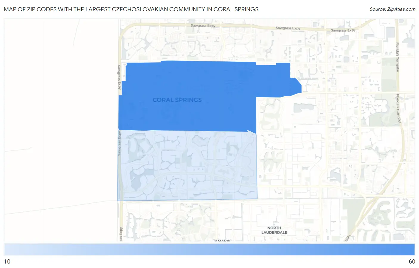 Zip Codes with the Largest Czechoslovakian Community in Coral Springs Map
