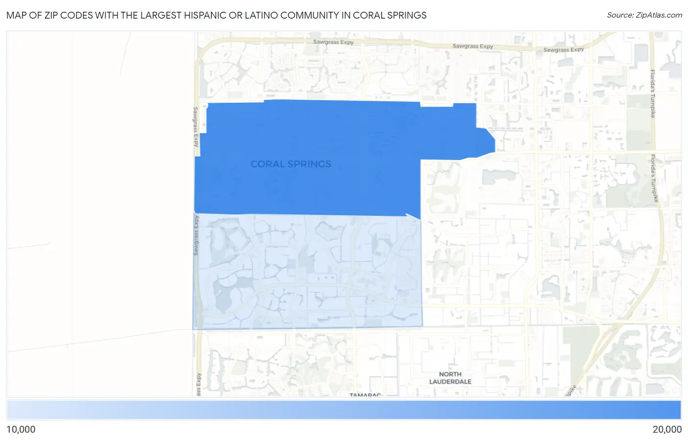 Zip Codes with the Largest Hispanic or Latino Community in Coral Springs Map