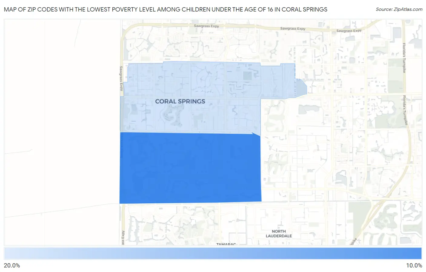 Zip Codes with the Lowest Poverty Level Among Children Under the Age of 16 in Coral Springs Map