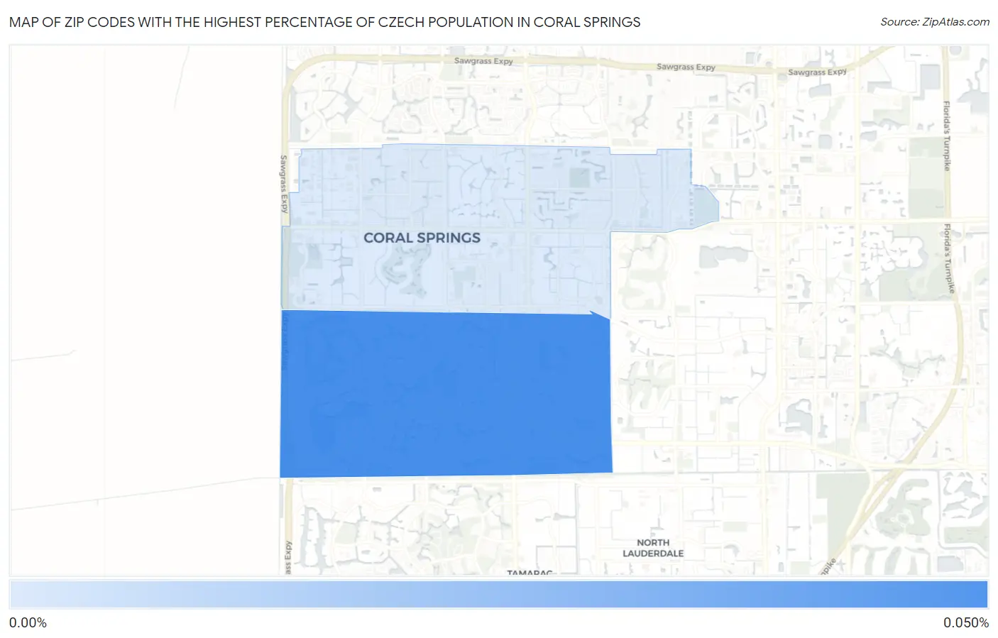 Zip Codes with the Highest Percentage of Czech Population in Coral Springs Map
