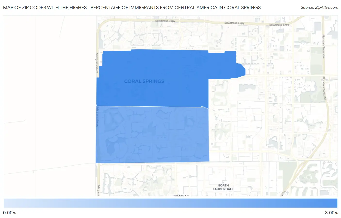 Zip Codes with the Highest Percentage of Immigrants from Central America in Coral Springs Map