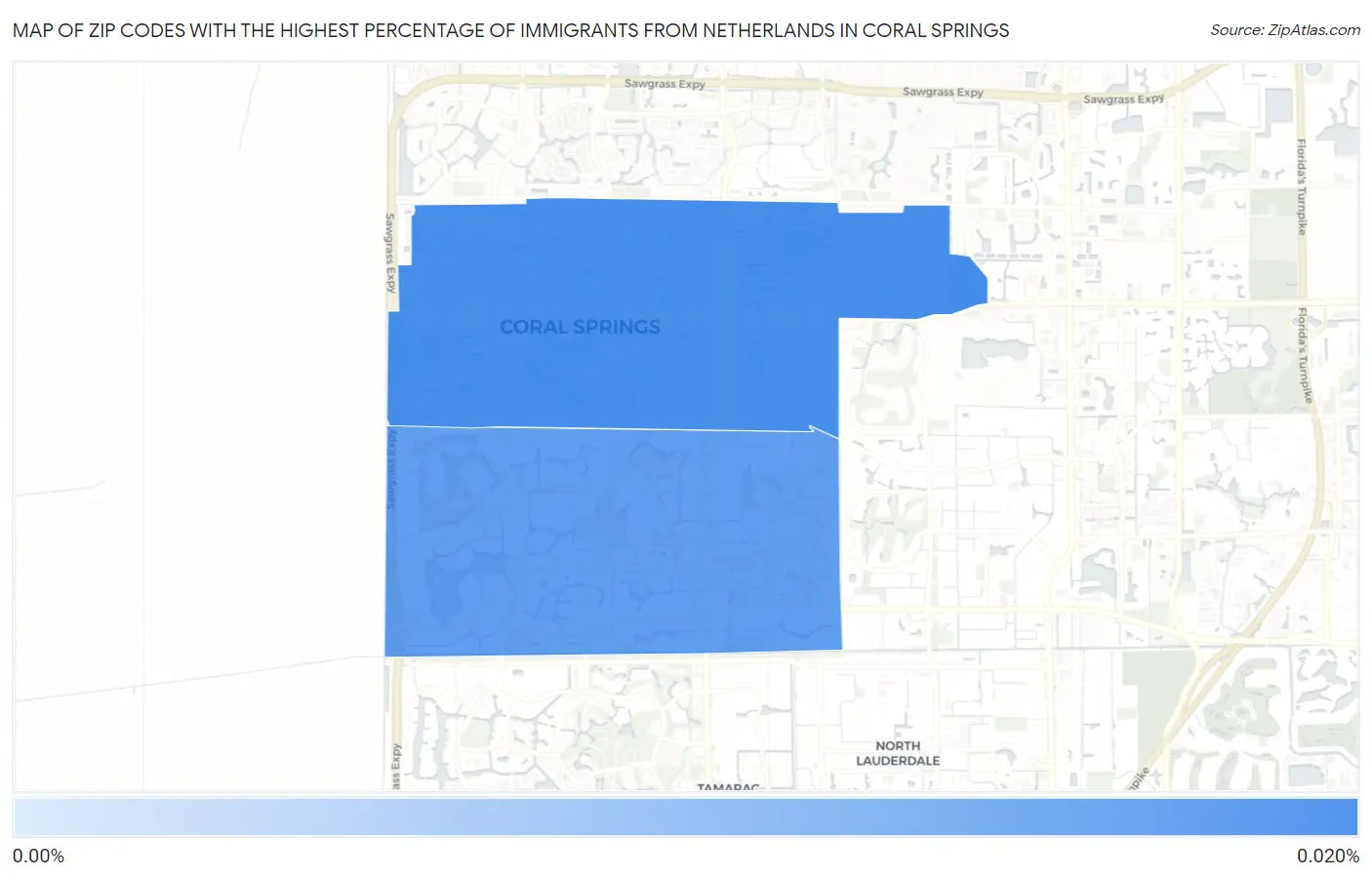 Zip Codes with the Highest Percentage of Immigrants from Netherlands in Coral Springs Map