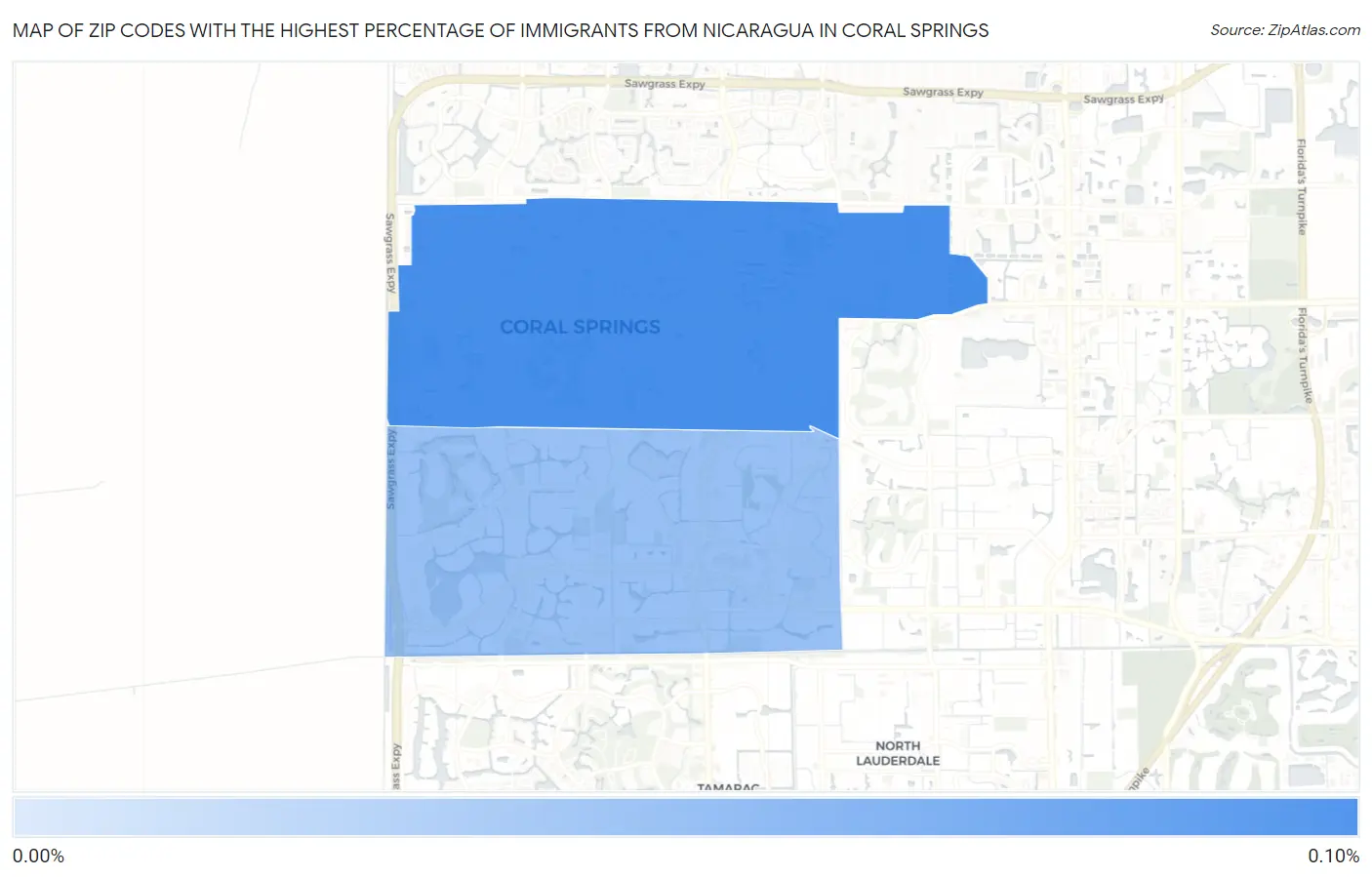 Zip Codes with the Highest Percentage of Immigrants from Nicaragua in Coral Springs Map