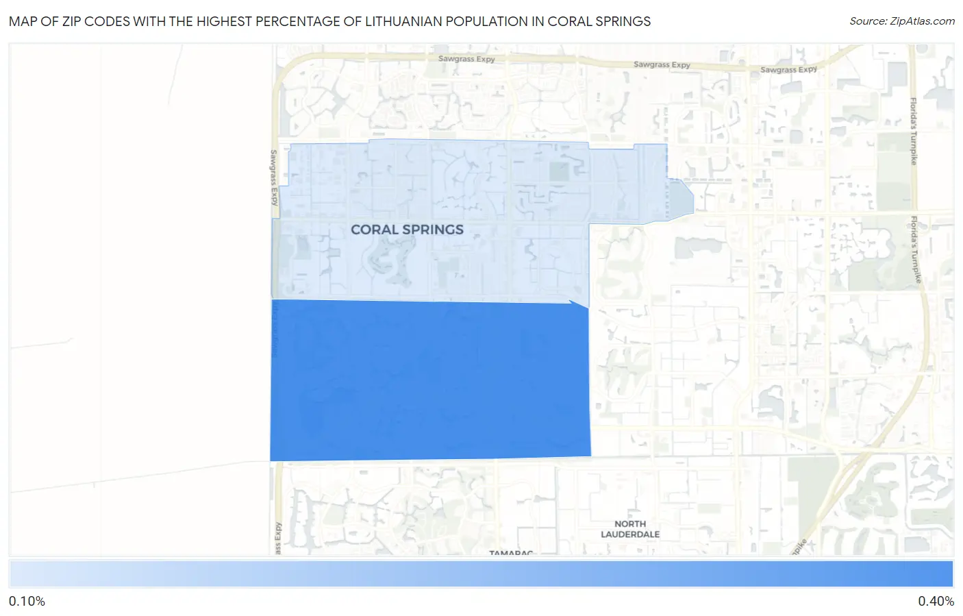 Zip Codes with the Highest Percentage of Lithuanian Population in Coral Springs Map