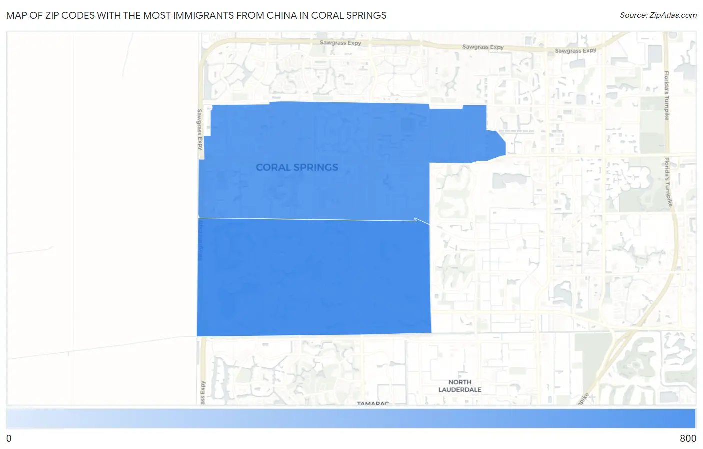 Zip Codes with the Most Immigrants from China in Coral Springs Map