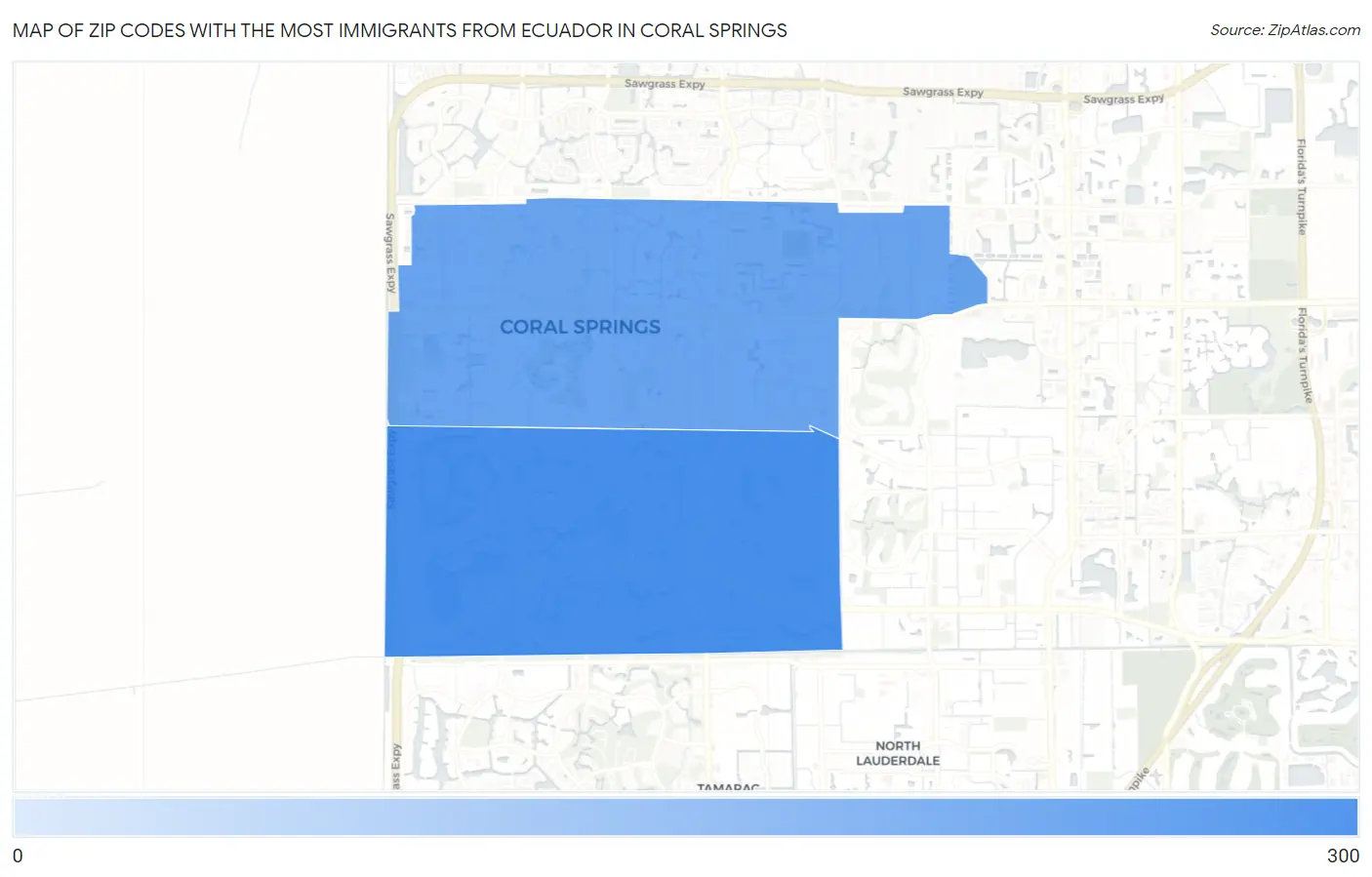 Zip Codes with the Most Immigrants from Ecuador in Coral Springs Map