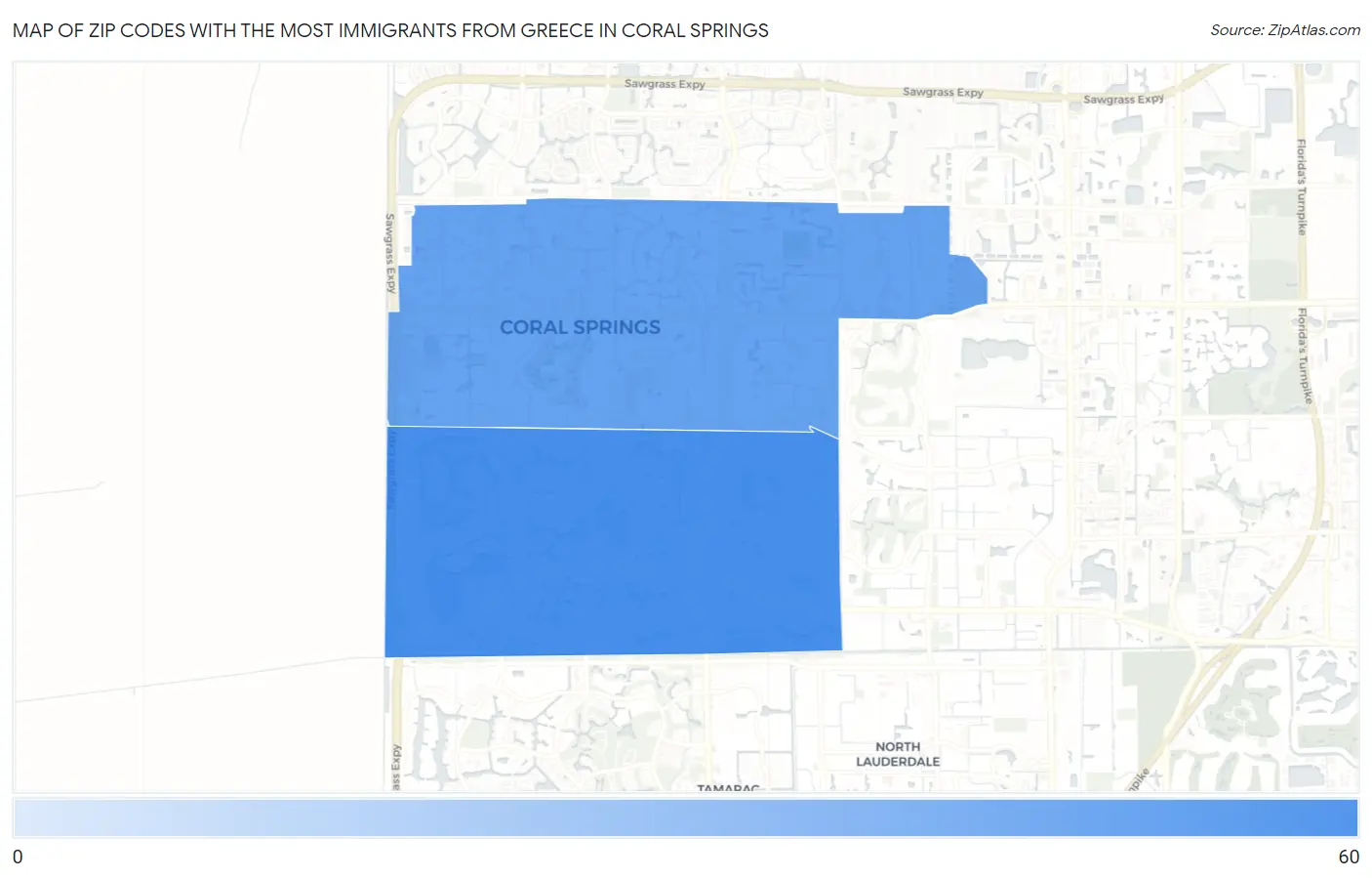 Zip Codes with the Most Immigrants from Greece in Coral Springs Map
