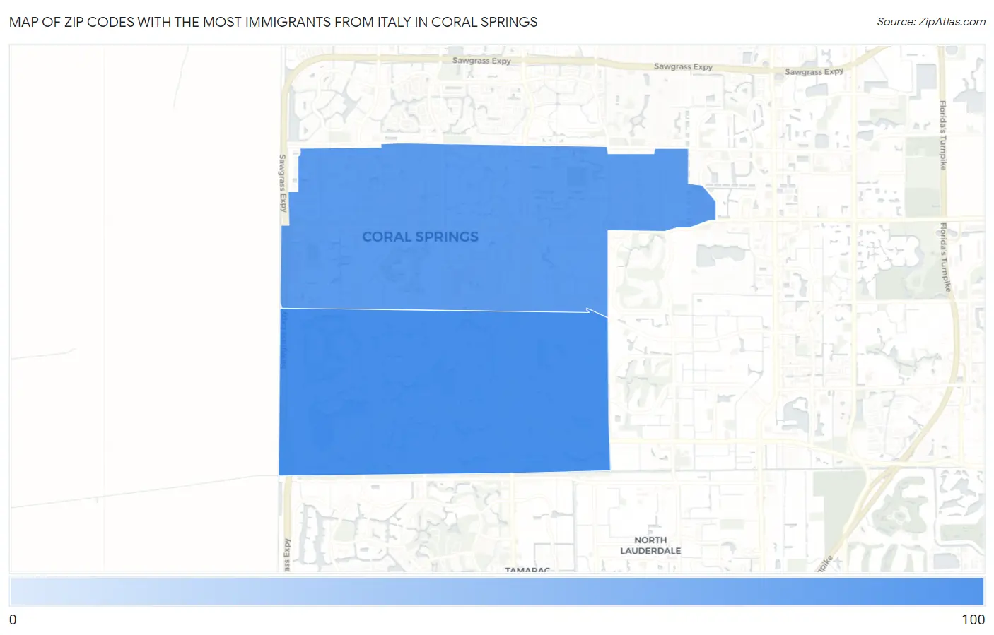Zip Codes with the Most Immigrants from Italy in Coral Springs Map