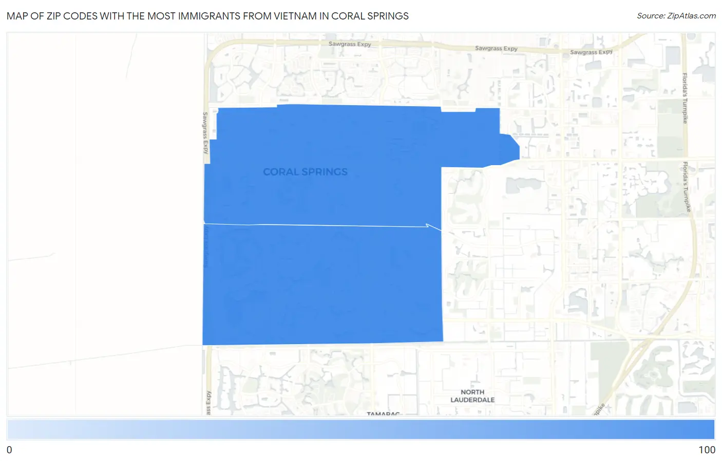 Zip Codes with the Most Immigrants from Vietnam in Coral Springs Map