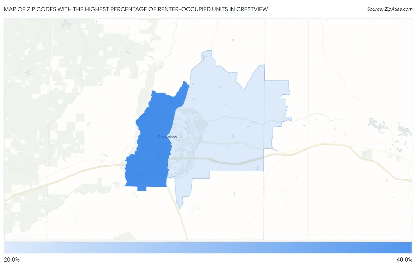 Zip Codes with the Highest Percentage of Renter-Occupied Units in Crestview Map