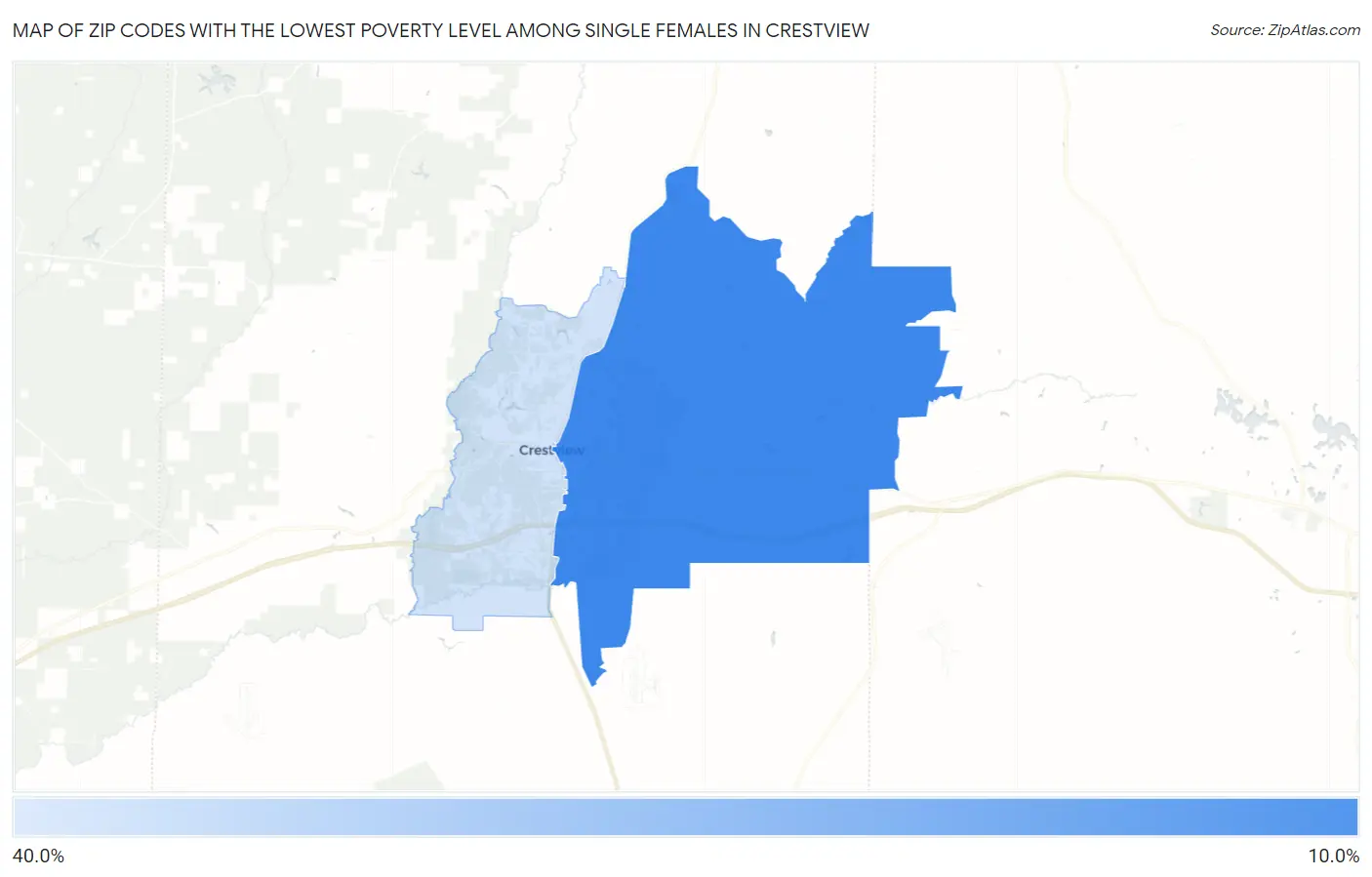 Zip Codes with the Lowest Poverty Level Among Single Females in Crestview Map