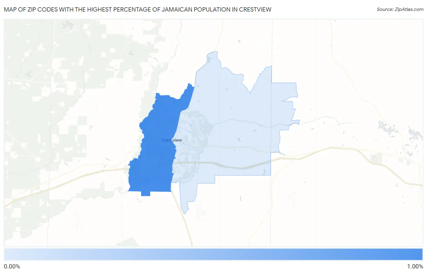Zip Codes with the Highest Percentage of Jamaican Population in Crestview Map