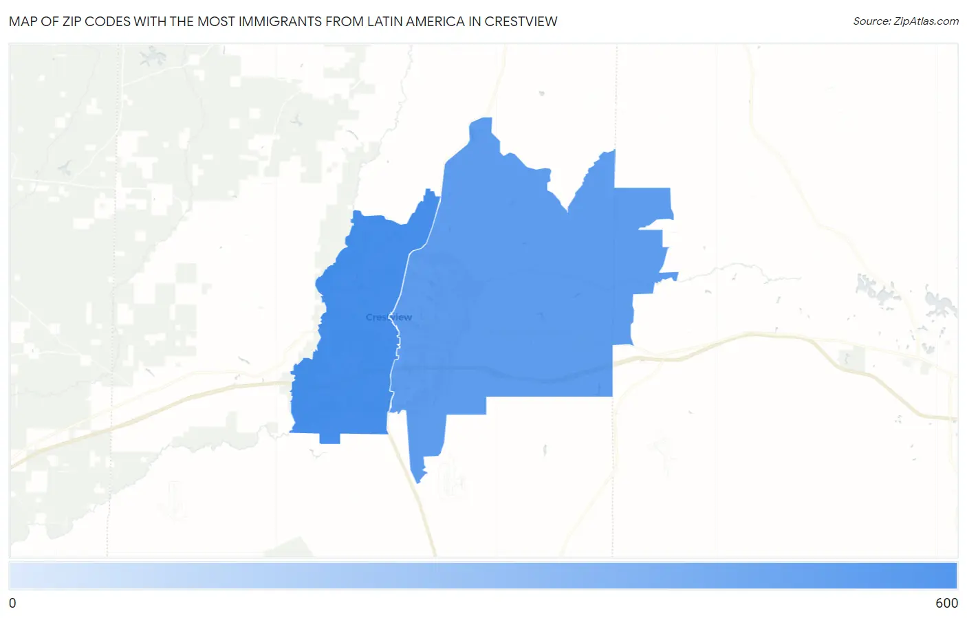 Zip Codes with the Most Immigrants from Latin America in Crestview Map