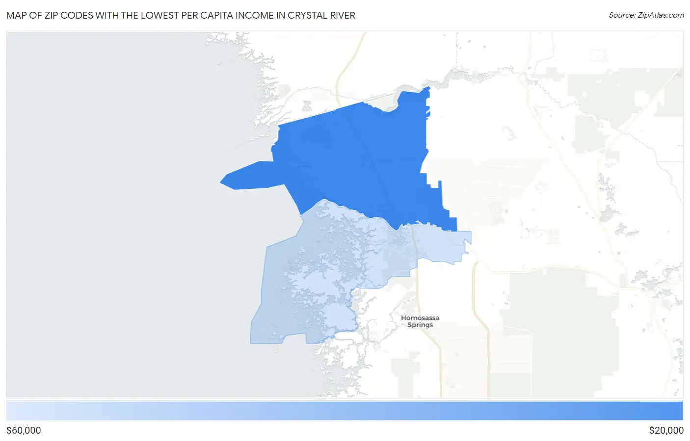 Zip Codes with the Lowest Per Capita Income in Crystal River Map