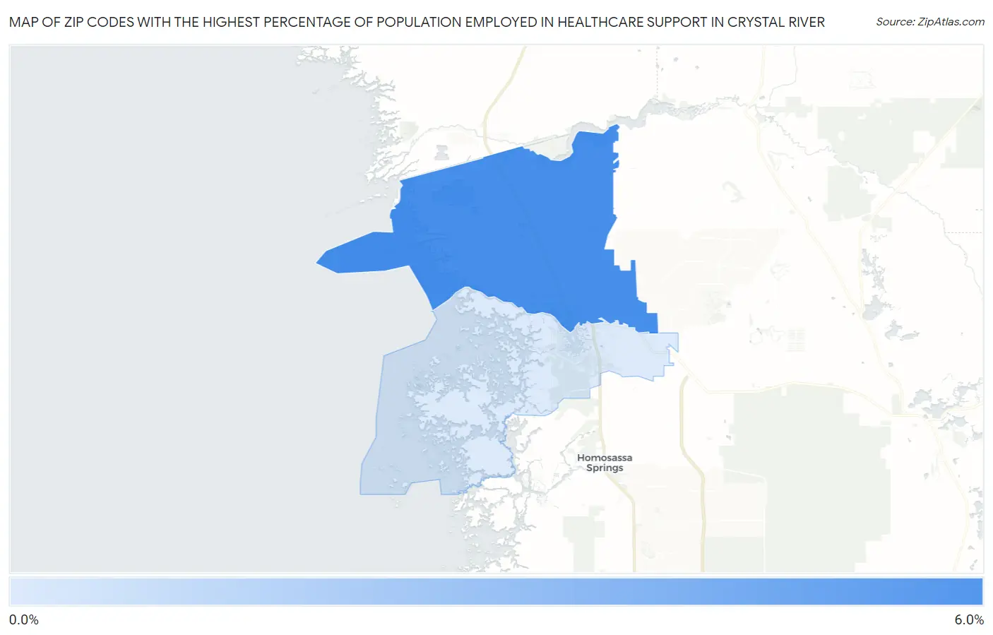 Zip Codes with the Highest Percentage of Population Employed in Healthcare Support in Crystal River Map
