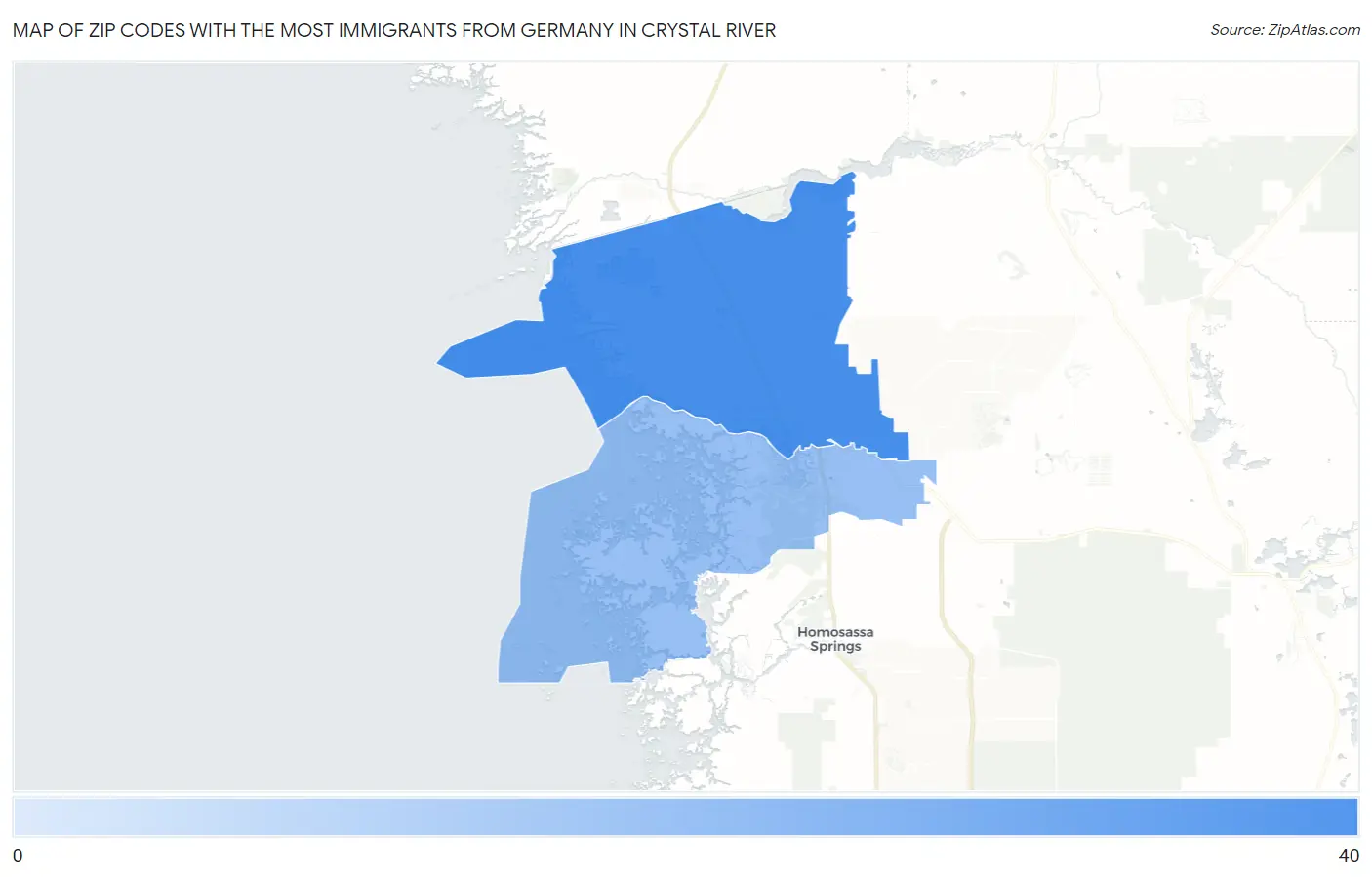 Zip Codes with the Most Immigrants from Germany in Crystal River Map